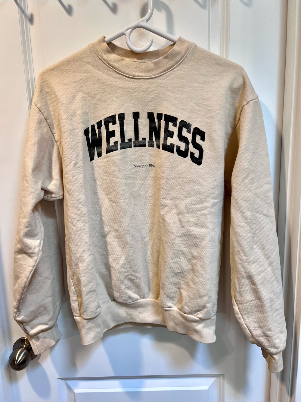 Sporty & Rich Wellness Pullover Sweatshirt Crew Neck Cream Women's Size Small - Picture 4 of 11